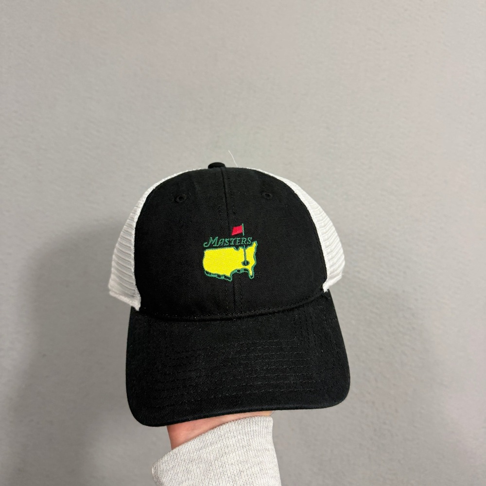 Masters Hat Men OS Black White Trucker Snapback Golf Tournament Logo Mesh
